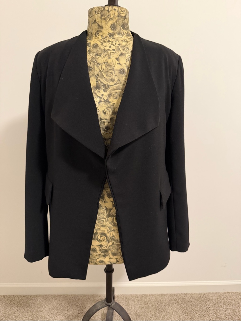 Women's Black Open-Front Draped Blazer Jacket